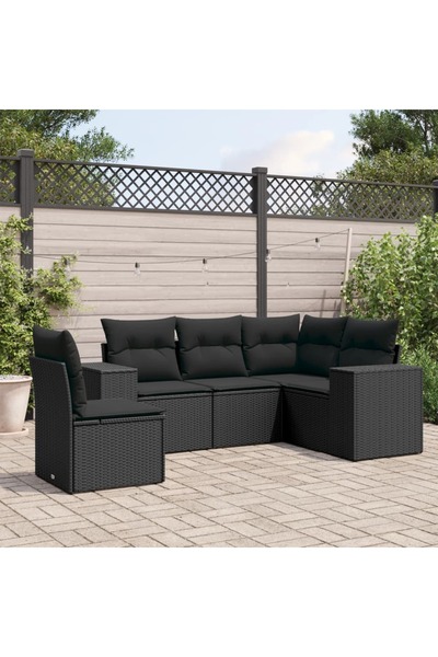vidaxl Set mobilier de gradina cu perne, 5 piese, negru, poliratan