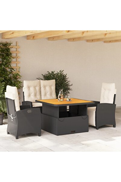 vidaxl Set mobilier de gradina cu perne, 4 piese, negru, poliratan