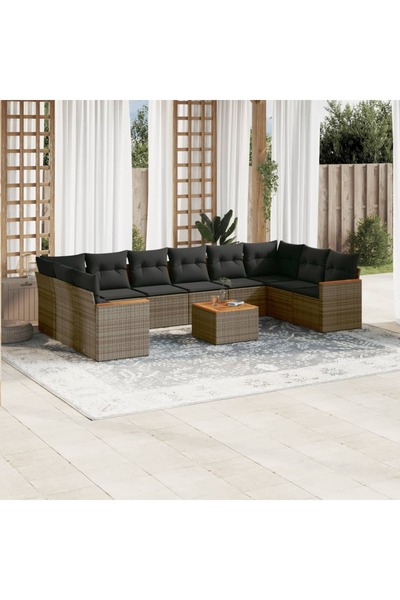 vidaxl Set canapele de gradina cu perne, 11 piese, gri, poliratan