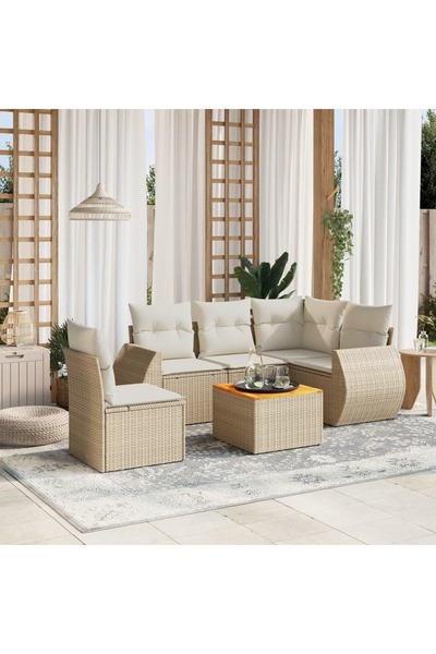 vidaxl Set canapele de gradina cu perne, 6 piese, bej, poliratan