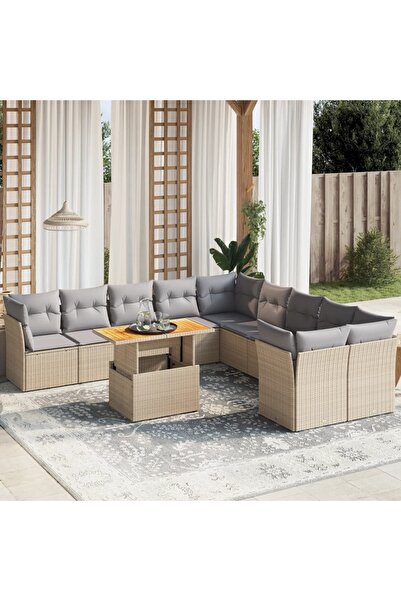 vidaxl Set canapele de gradina cu perne, 11 piese, bej, poliratan