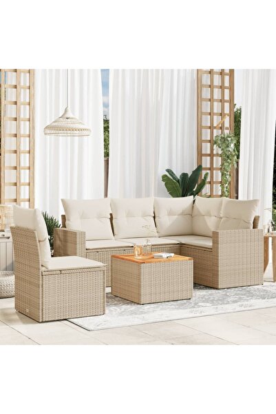 vidaxl Set canapele de gradina cu perne, 6 piese, bej, poliratan
