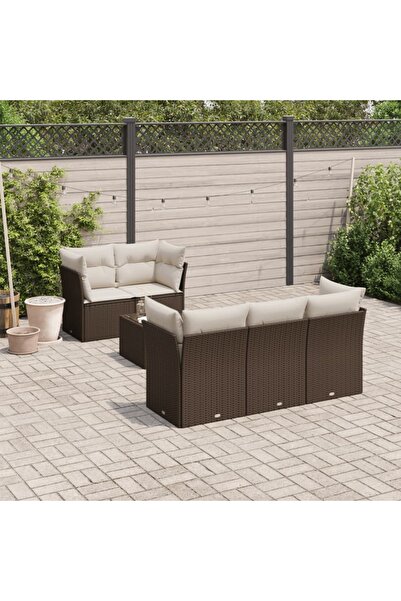 vidaxl Set canapele de gradina cu perne, 6 piese, maro, poliratan