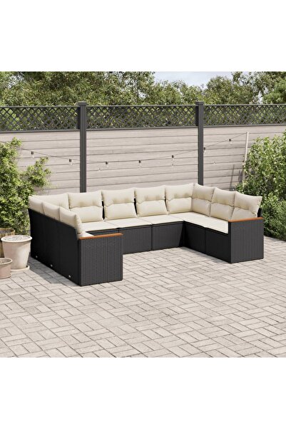 vidaxl Set mobilier de gradina cu perne, 9 piese, negru, poliratan