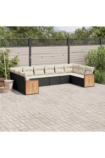 vidaxl Set canapele de gradina cu perne, 10 piese, negru, poliratan