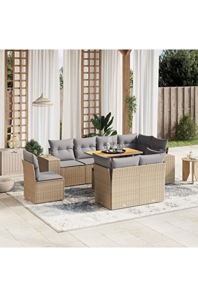 vidaxl Set canapele de gradina, 9 piese, cu perne, bej, poliratan
