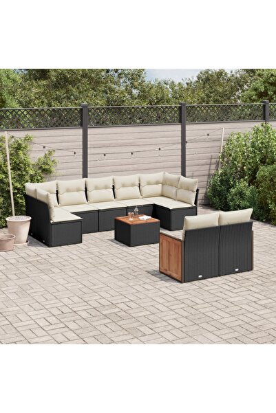 vidaxl Set canapele de gradina cu perne, 10 piese, negru, poliratan
