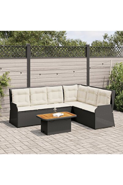 vidaxl Set È™ezlonguri de gradina, 5 piese, cu perne, negru, poliratan