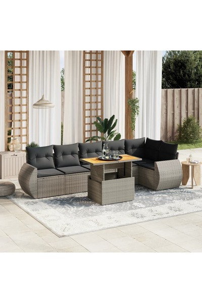vidaxl Set canapele de gradina, 7 piese, cu perne, gri, poliratan