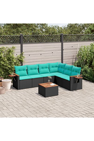 vidaxl Set canapele de gradina cu perne, 7 piese, negru, poliratan