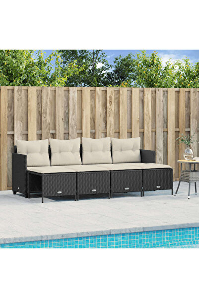 vidaxl Set mobilier de gradina cu perne, 5 piese, negru, poliratan