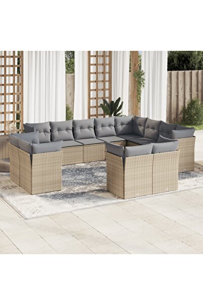 vidaxl Set canapele de gradina cu perne, 12 piese, bej, poliratan