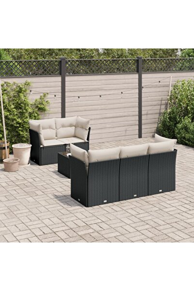 vidaxl Set canapele de gradina cu perne, 7 piese, negru, poliratan