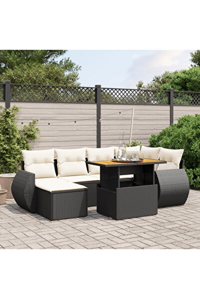 vidaxl Set canapele de gradina cu perne, 7 piese, negru, poliratan