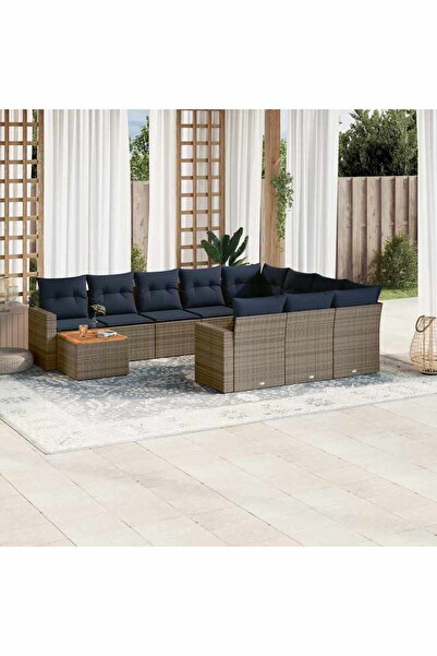 vidaxl Set canapele de gradina cu perne, 11 piese, gri, poliratan
