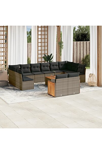 vidaxl Set mobilier de gradina cu perne, 13 piese, gri, poliratan