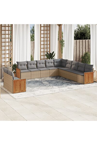 vidaxl Set canapele de gradina cu perne, 11 piese, bej, poliratan