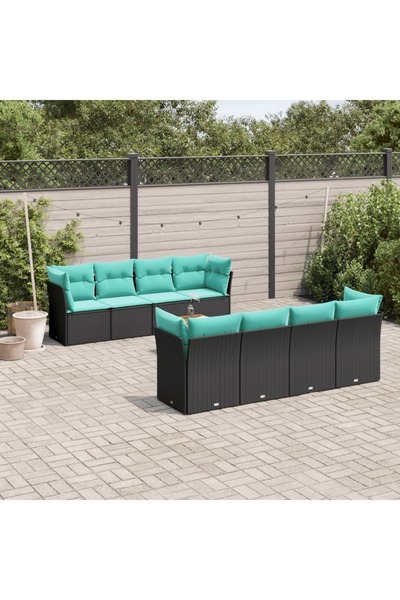 vidaxl Set canapele de gradina cu perne, 9 piese, negru, poliratan
