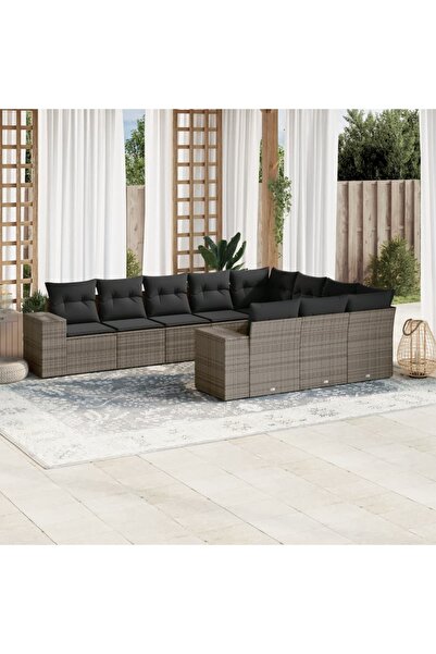 vidaxl Set mobilier de gradina cu perne, 10 piese, gri, poliratan
