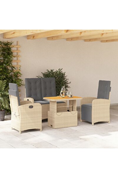 vidaxl Set canapele de gradina, 4 piese, cu perne, bej, poliratan