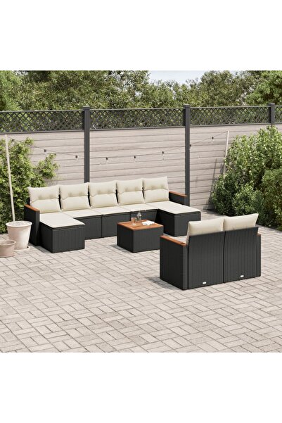 vidaxl Set canapele de gradina cu perne, 10 piese, negru, poliratan