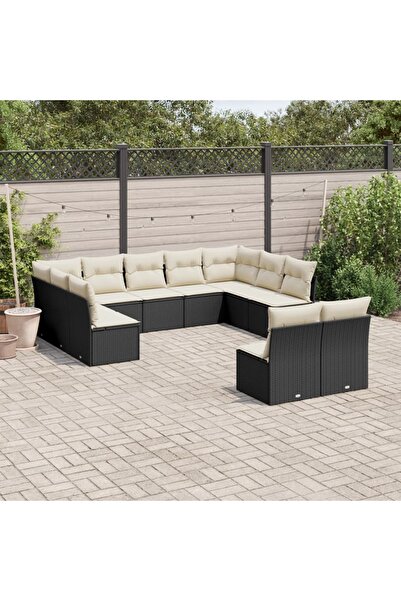 vidaxl Set canapele de gradina cu perne, 11 piese, negru, poliratan