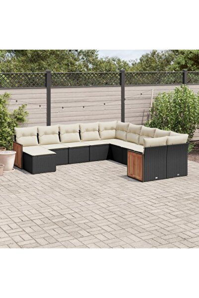 vidaxl Set canapele de gradina cu perne, 11 piese, negru, poliratan