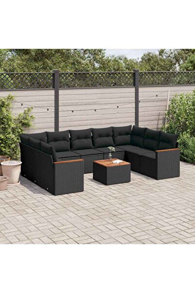 vidaxl Set canapele de gradina cu perne, 10 piese, negru, poliratan
