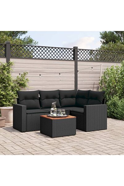 vidaxl Set mobilier de gradina cu perne, 5 piese, negru, poliratan