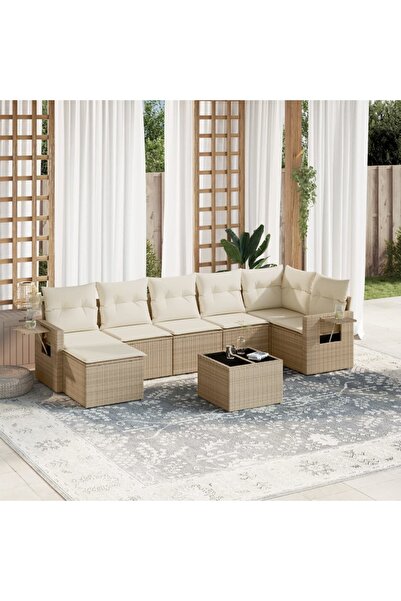 vidaxl Set canapele de gradina, 8 piese, cu perne, bej, poliratan