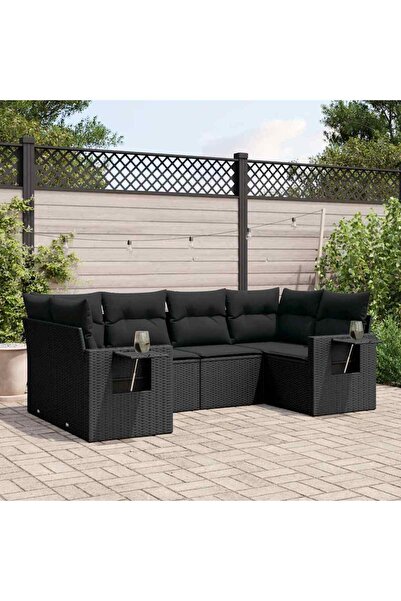 vidaxl Set mobilier de gradina cu perne, 6 piese, negru, poliratan