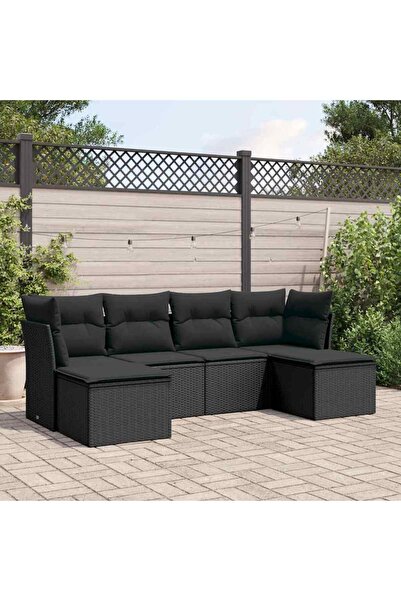 vidaxl Set mobilier de gradina cu perne, 6 piese, negru, poliratan