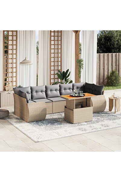 vidaxl Set canapele de gradina, 8 piese, cu perne, bej, poliratan