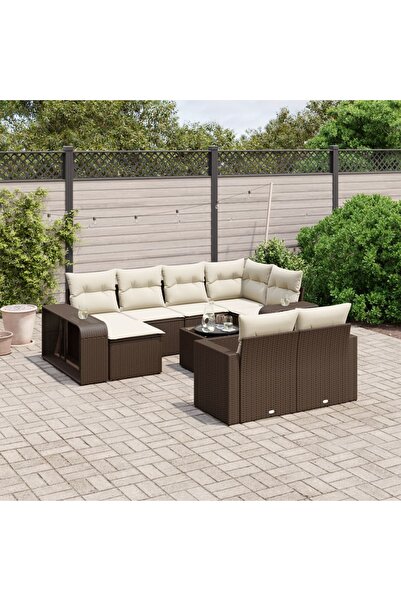 vidaxl Set canapele de gradina cu perne, 11 piese, maro, poliratan