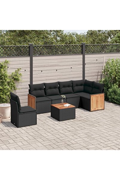 vidaxl Set canapele de gradina cu perne, 7 piese, negru, poliratan