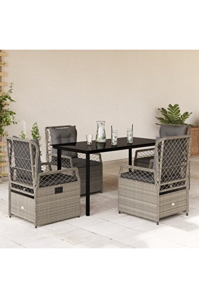 vidaxl Set mobilier de gradina cu perne, 5 piese gri deschis poliratan
