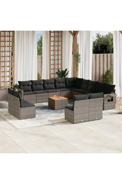 vidaxl Set mobilier de gradina cu perne, 14 piese, gri, poliratan