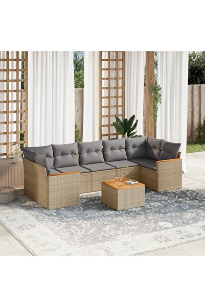 vidaxl Set canapele de gradina, 8 piese, cu perne, bej, poliratan