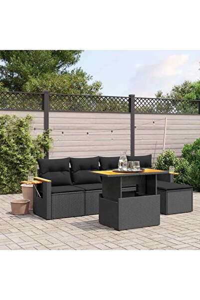 vidaxl Set mobilier de gradina cu perne, 6 piese, negru, poliratan