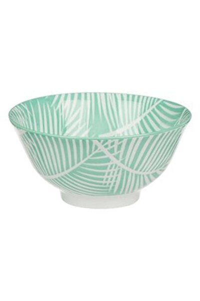SHOPIENS Bol de porțelan verde cu frunze tropicale albe 690 ml