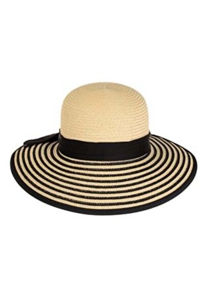 SHOPIENS Color Hat with Striped Brim & Black Ribbon for Women