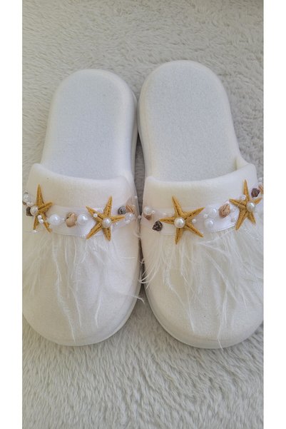 stil+o aksesuar.com Hüner Aksesuar Special Design Mother's Crown with Sea Stars and Pearls, Slippers, Baby Boy Prince Crown, Shoes, 4-Piece Maternity Set, Pregnant Woman Crown