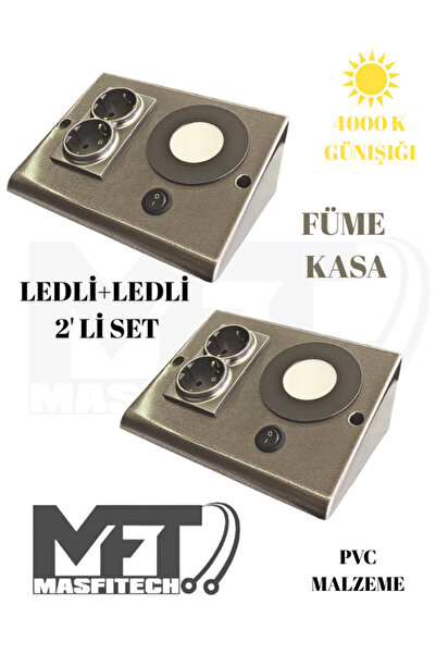 Masfitech Dolap Ve Tezgah Altı Prizli Led Aydınlatma Füme–3 Watt 4000k Günışı...