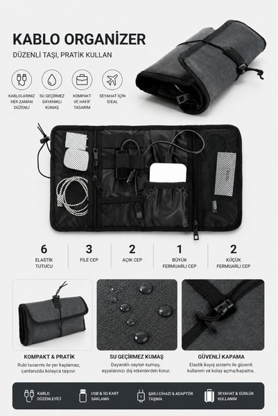 Dathcha Cable Organizer Bag Electronic Accessory Organizer Waterproof Travel Bag Multipurpose Tech Accessory Bag, Organizer Bag, Travel Organizer Black