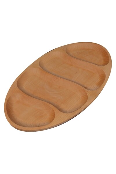 OEM Platou din lemn cu 4 compartimente, oval, 46x26 cm