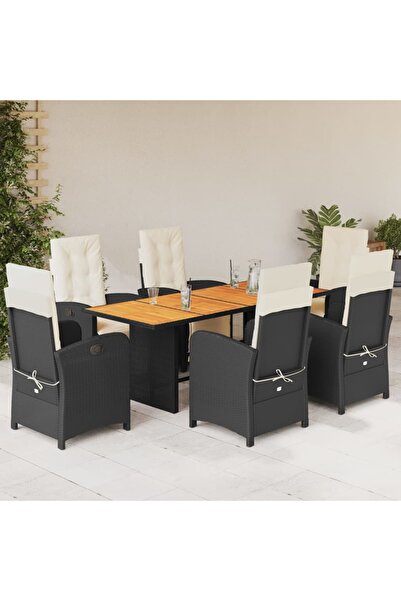 vidaxl Set mobilier de gradina cu perne, 7 piese, negru, poliratan