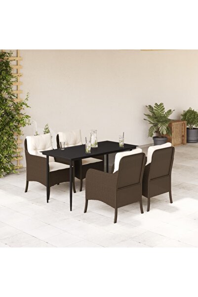 vidaxl Set mobilier de gradina, 5 piese, cu perne, maro, poliratan