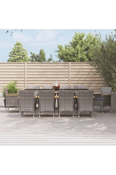 vidaxl Set mobilier de gradina cu perne, 11 piese, gri, poliratan