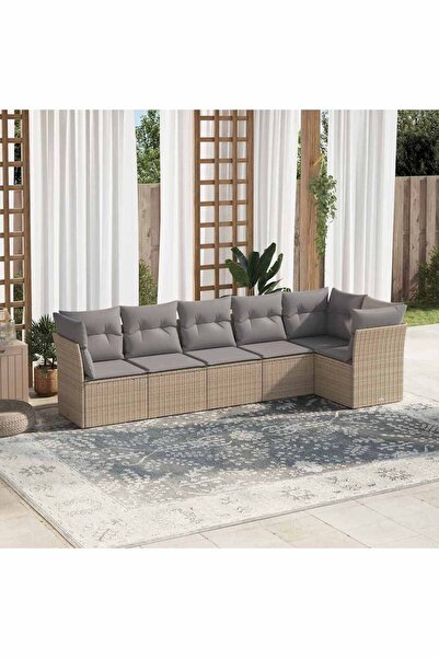 vidaxl Garden sofa set with cushions, 6 pieces, beige, polyrattan