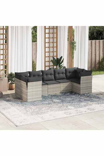 vidaxl Set canapele de gradina cu perne, 7piese gri deschis poliratan